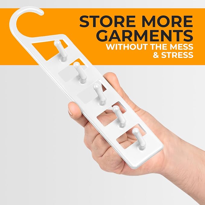 CraftyCrocodile Space Saving Hangers for Clothes - 6 in Pack, Heavy Duty Plastic, Multi Closet Space Savers for Shirts, Pants, Jeans, Sweaters - Hanger Organizer Space Saver, White