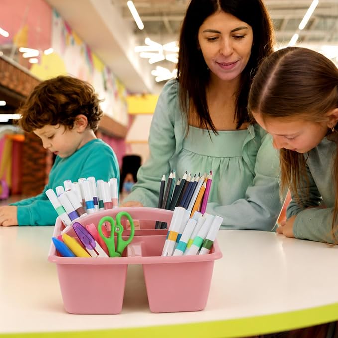 6 Pack Assorted Colors Classrooms Caddy 4 Compartment Classroom Caddy Compartment Caddies Set Table Caddies Classrooms with Handle for Classroom Organization Table Desk Office Supplies(Groovy)