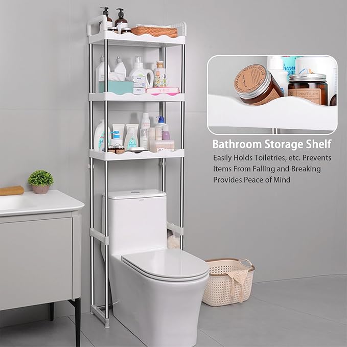 SIDIANBAN 3-Tier Over The Toilet Storage Shelf, Freestanding Bathroom Space Saver Organizer with 3 Hooks, Multipurpose Above Toilet Rack for Bathroom, Restroom, Laundry (3-Tier)