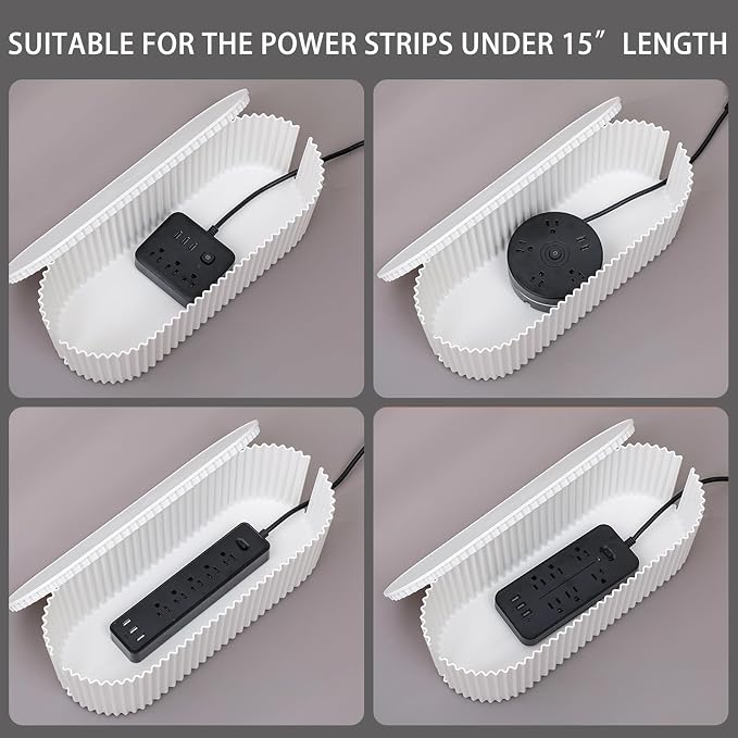 2 Pack White Cable Management Box, Plastic Cord Organizer Box Under Desk, Power Strips Hider for Home Office, Phone Charger, Electronics Wires, Surge Protector Cover Bin (Large)