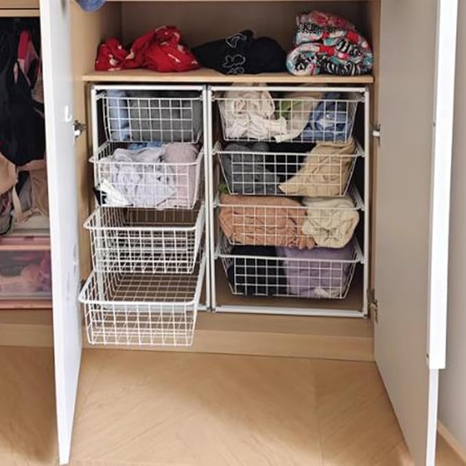 Compact Hanging Pullout Drawer Basket, Stackable Shelf Baskets Organizer,Shelf Steel Wire Pullout Hamperfor Kitchen,Pantry,Wardrobe(450x370x550mm)