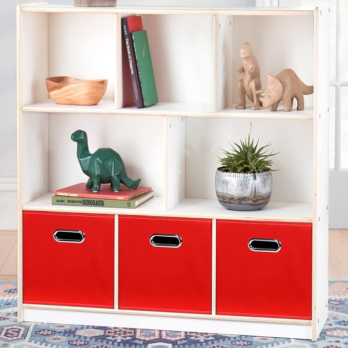 Fabric Cubby Storage Bins,13x13x13 Inches,Cube Organizer Bin Foldable Storage Boxes with Dual Handles Fabric Organizer Box and collapsible Storage basket,Set of 8,Red