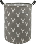 KUNRO Round Laundry Gift Basket Storage Hamper, Clothes Storage Organizer Bins, Shelf Basket with Handles for Room Decor (Grey deer)
