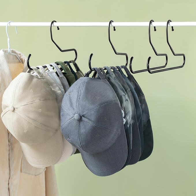 Mkono Hat Organizer for Baseball Caps Metal Hat Rack for Closet Hat Hangers Baseball Cap Holder Hat Storage Organizer Holds 40 Caps, Set of 4, Black