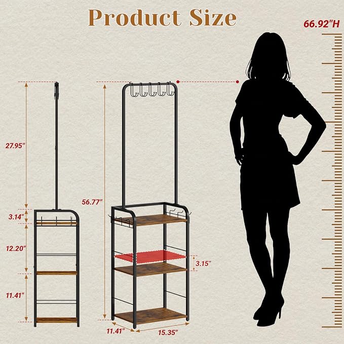 Floor-Standing Purse Organizer for Closet with 5 Hangers & 6 Side Hooks, Tall Purse Rack Stand for Purse Storage, High-Capacity Handbag Organizer, Multi-Purpose Purse Storage Organizer for Small Place