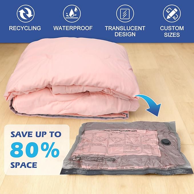 Fantictas Travel Vacuum Storage Bags with Rechargeable Air Pump, 18 Pack Portable Space Saver Bags, Compression Bags for Clothing, Bedding, Seasonal Storage & Packing Bags for Moving