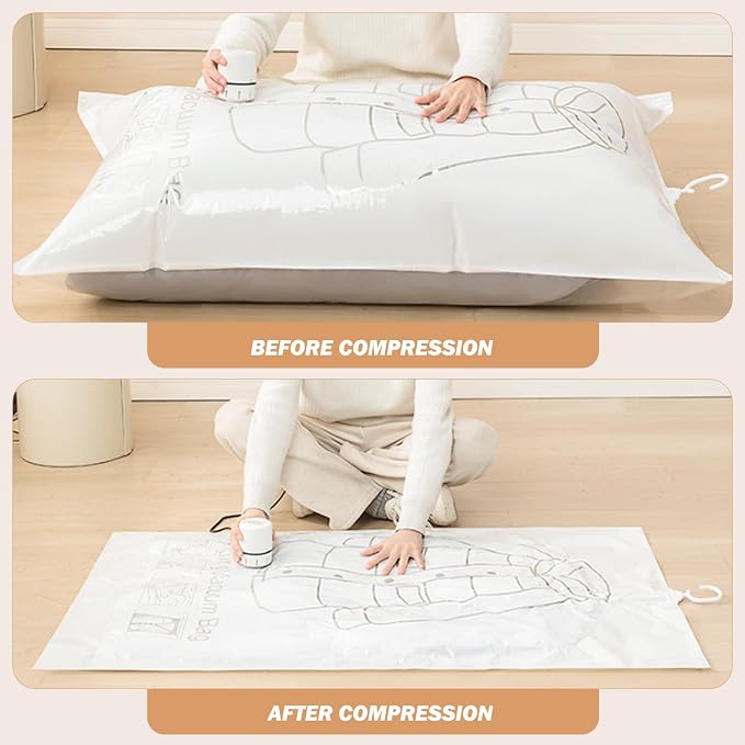6Pcs Hanging Vacuum Storage Bags for Clothes, with Hand Pump Compressed Sealed Space Saver for Suits Dresses