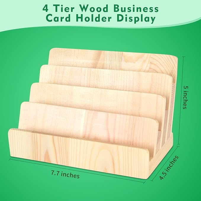DLUGOPIS 4 Tier Wood Business Card Holder Display Business Card Display Rack Business Card Stand Business Card Organizer Multiple Business Card Holder Case Gift Card Display for Office Desk
