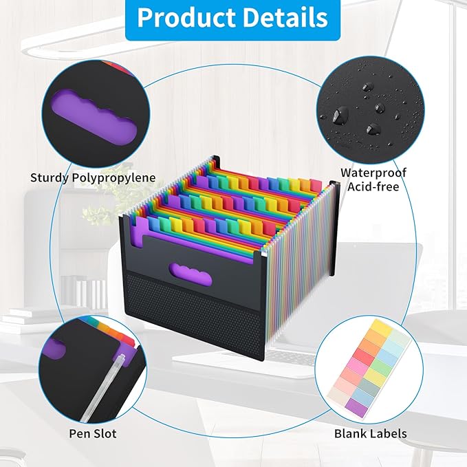 EOOUT Accordion File Organizer 36 Pockets, Letter A4 Size Expanding File Folder, Large Capacity Document Organizer with Blank Label for Office School