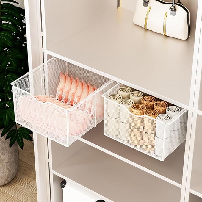 Pull Out Cabinet Storage Basket,Wardrobe Storage Organiser,Storage Under Shelf,No Punching Required,with 4 Hooks,for Kitchen Office Wardrobes Cupboard Storage(Black,37x22x10cm)