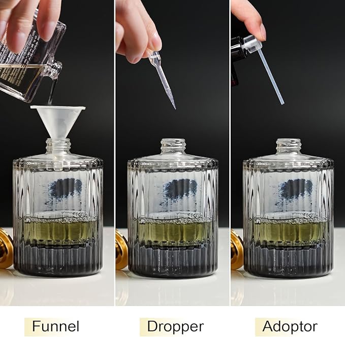 50ml/1.7 Oz Glass Spray Bottle Perfume Atomizer,Round Glass Perfume Travel Refillable Spray Bottle Empty with 3 Kinds of Dispenser (Black) | Round Glass Perfume Travel Spray Bottle Cologne Bottle with 3 Kinds of Dispenser