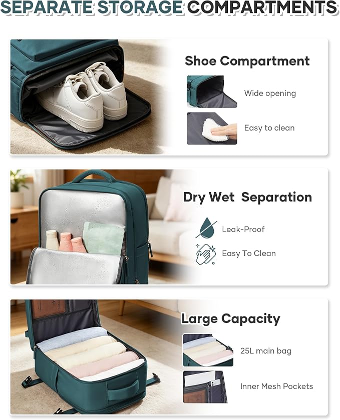 Travel Backpack Women,Carry On Backpack Flight Approved 18x14x8 inches Bag Spirit Airlines Personal ltem,College Sports Hiking Rucksack Waterproof Outdoor Casual Daypack Laptop Blackpack,Peacock Blue