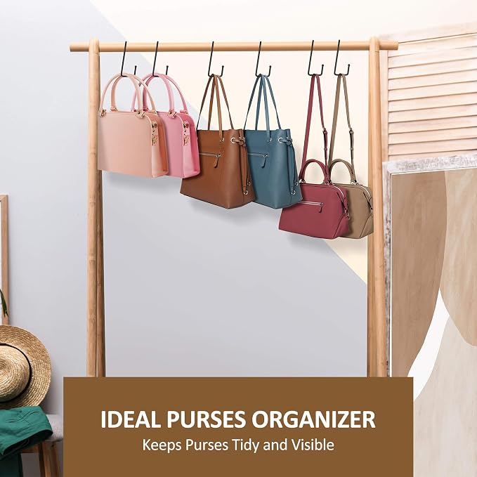 ZEDODIER 15 Pack Purse Hanger Closet, Bag Organizer Purse Hooks for Closet, Keeping Purses Visible and in Good Condition, Metal Hanging Backpack Holder Rack, Black