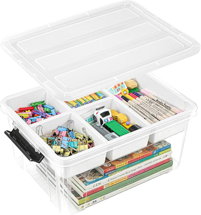 EOENVIVS 17 QT Clear Craft Storage Organizer Box with Removable Tray, Plastic Storage Bins with lids for Kids Art Supplies, Toys, Beads, Tools, Sewing & Classroom