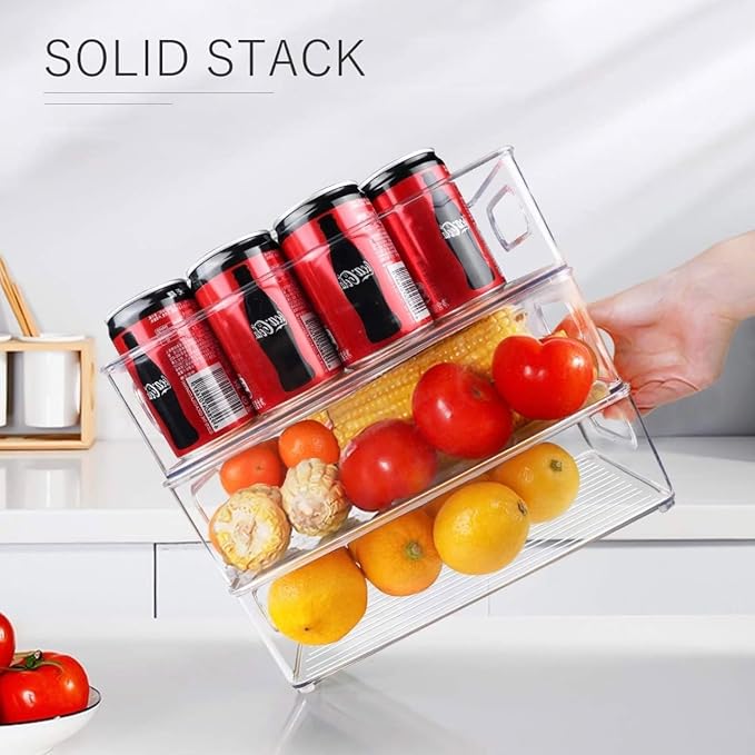 12 Pack Refrigerator Organizer Bins | 3 Sizes Stackable Clear Pantry Storage with Handles for Fridge, Freezer, Shelves, Drawer, Snack Organizer for Home & Kitchen