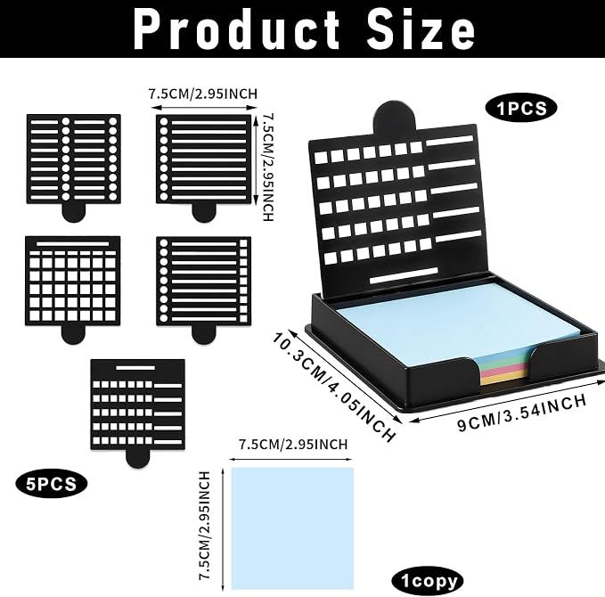 A Set Of Sticky Note Holder,Post It Note Holder,Containing 5 Different Templates And 1 Sticky Note Sticky Note Stencil,Sticky Note Dispenser,Sticky Note Organizer,Suitable For A Home Office To-Do List