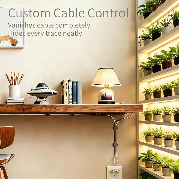 12 Pack Cable Clips (10 Pcs Square Cord Holder 2 Pcs Circular And Rotatable Cord Clips) Suitable For Office Desks Home Desks, Telephones, Vehicles, Walls, Tabletops And Bedside Tables，Black And White