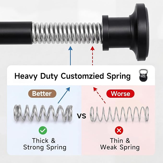 BRIOFOX Black Tension Curtain Rod 24 to 64 Inch(2-5.3ft) - Spring Tension Shower Curtain Rod, No Drilling Tension Rod for Curtains Windows Closet Kitchen