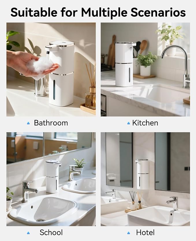 Luxspire 420ml Automatic Foaming Soap Dispenser for Bathroom, White | Touchless foam soap dispenser, IPX5 waterproof, 9 foam levels, LED power display fits hand soap dish wash body wash