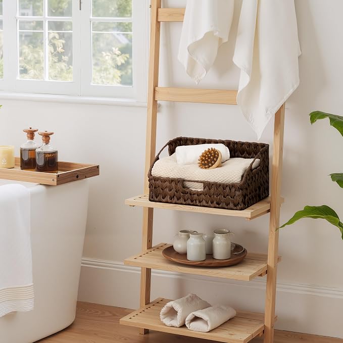 GRANNY SAYS Wicker Storage Basket for Shelves, Large Wicker Basket with Handles, Trapezoid Woven Baskets for Storage, Decorative Baskets for Home Decor, Brown