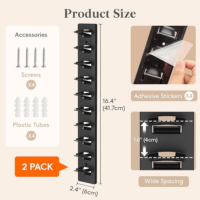 Lifewit Wall-Mounted Hat Organizer, 20 Baseball Caps Storage with Elastic Clamps (Each Holds 10), Hat Display Rack for Door, Retail Store, Nails or Adhesive, Closet Cap Holder, Black, 2-Pack