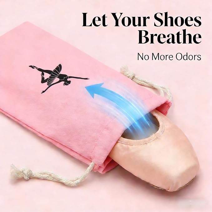 Pointe Shoe Bag Breathable Canvas Ballerina Dance Bag Soft Sole Drawstring Ballet Accessories (Canvas Drawstring, Pink)