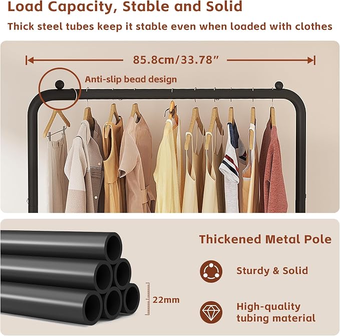 JIUYOTREE Standard Clothes Clothing Garment Rack with Storage Shelves Clothes Organizer for Hanging Clothes Coat Jacket Shirt Sweater Jeans Black
