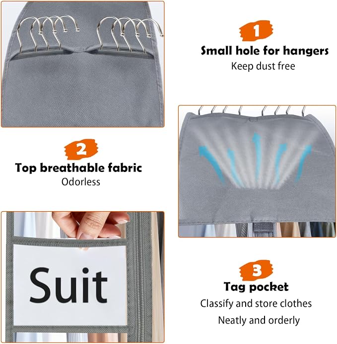 Clear Garment Bags for Hanging Clothes 10" Side Gusset, Suit Bags for Closet Storage, Suit Cover for Shirts Coats Dresses (24"X42"X10" 5Pack)