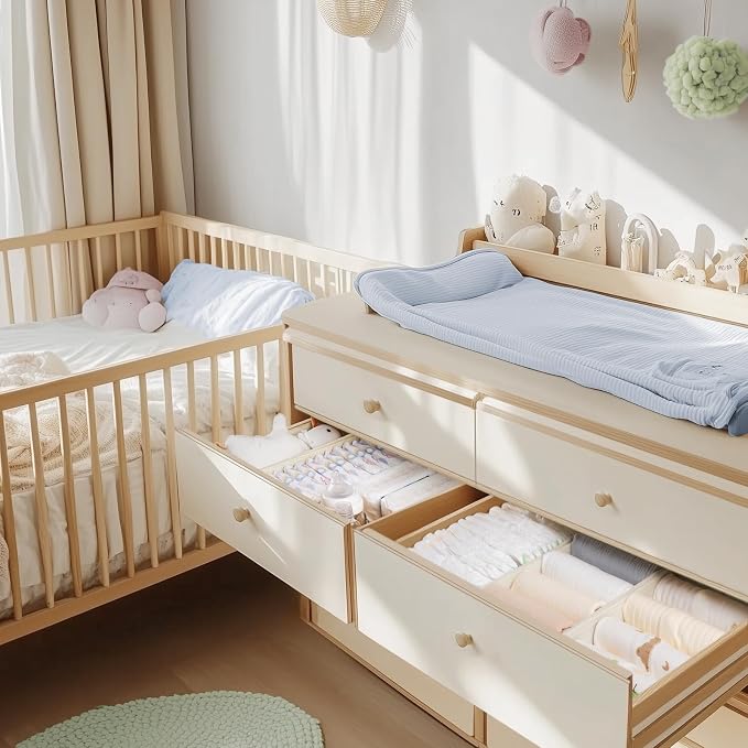 Criusia Drawer Organizer Clothes, 21 Pack Dresser Organizer for Baby Clothes, Underwear, Sock - Foldable Closet Organization and Storage Dividers Bins for Nursery, Bedroom (Beige)