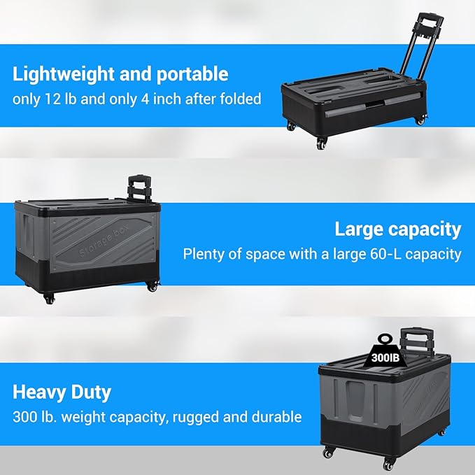 XCBYT Storage Bins with Wheels - Rolling Carts with Wheels for Closet Organizers and Storage Foldable Rolling Cart for Teachers Rolling Crate Collapsible Shopping Cart Black