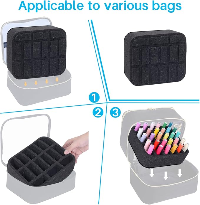 Nail Polish Organizer Holder Foam Pad DIY with 15 Slots(12 Vertically and 3 Horizontally) for Storage Makeup/Nail Polish/Essential Oil Tray for Drawers Black