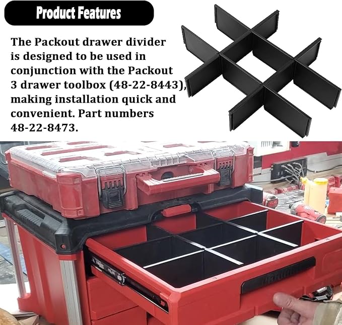 48-22-8473 Packout Dividers For Milwau-kee | Packout 3 Drawer Dividers Tool Box (Black-2 Pack)