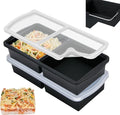 ZIP STANDING Silicone Freezer Trays with Lid,2-cup Soup Freezer Container large Ice Cube Molds with Reinforced Steel Ring Top for freezing Soup Sauce Broth Leftovers oven Dishwasher -Safe (black)