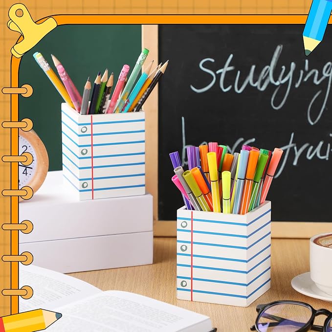 Sherr 2 Pcs Wood Pencil Holder Pen Holder for Classroom Back to School Notebook Pencils Cup Wooden Dispenser Storage Crayon Organizer for Teacher Students First Day School Gifts Office Desk
