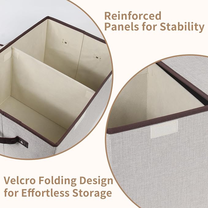 Foldable Fabric Storage Box, 16.5 x 11.8 x 9.8 inches (L x W x H), with Double-Lid & Dividers, Large Organizer for Home, Closet, Office(Grey, 3 Packs)
