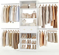 Armocity Wood Closet Organizer System - 4FT-9FT Expandable Wardrobe Closet with Drawer & 4 Hanging Rods, Heavy Duty Walk-in Closet 1000Lbs for Bedroom Walk-in Closet, White