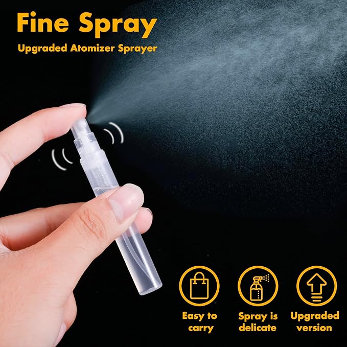Chiallco Mini Perfume Sample Bottles, 10 Pack 5 ml Plastic Small Perfume Spray Bottle, Fine Mist, Portable Perfume Travel Refillable Bottle, Upgraded atomizer sprayer for perfume, Clear