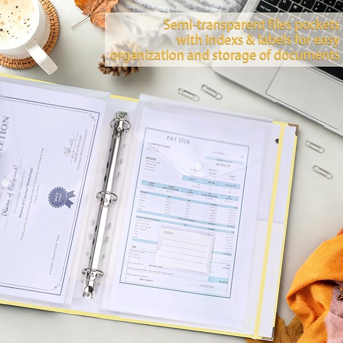 XKDOUS Important Document Organizer Emergency Binder Life Organizer Folio Folders with 9 Pockets Expanding File Storage Holder for Papers, Letters, Cards, Bills, Passports, Photos
