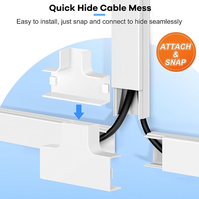 126in(8 x L15.7in) Cord Hider Kit, Wire Covers for TV on Wall, Paintable Cable Management Kit, Cable Cover for Mounted TV, Hide Wires Along Wall, Grey Cord Cover, W0.95in H0.55in