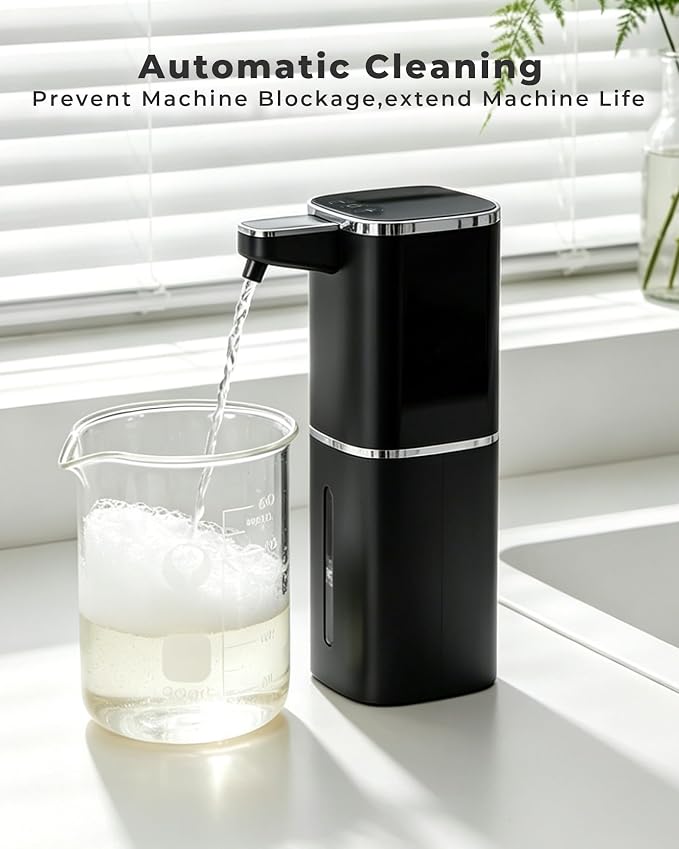 Automatic Soap Dispenser, USB Rechargeable, Touchless & Wall/Tabletop | 13.5oz/400mL, 9-Level Adjustable, IPX5 Waterproof，Compatible with Thick Thin Dish Soap for Kitchen Bathroom, Black