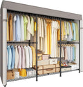 ULIFHOME E14C Pro Heavy Duty Closet Organizer System (Brand Custom) | Freestanding Adjustable Garment Racks for Hanging Clothes，69"W × 16"D × 77"H Max 960lbs，Black Rack with Classic Pattern Cover