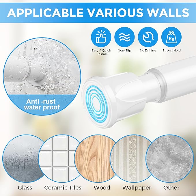 6 Pack Small Tension Rod 18 to 28 Inch White Tension Curtain Rod Adjustable Spring Curtain Rods No Drilling Expandable Pressure Short Curtain Rods for Windows,Closets,Doorway,Kitchen