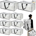 Clear Moving Bags – 8 Pack Large Foldable Storage Bags with Handles and Straps for Clothes, Bedding, and Seasonal Items