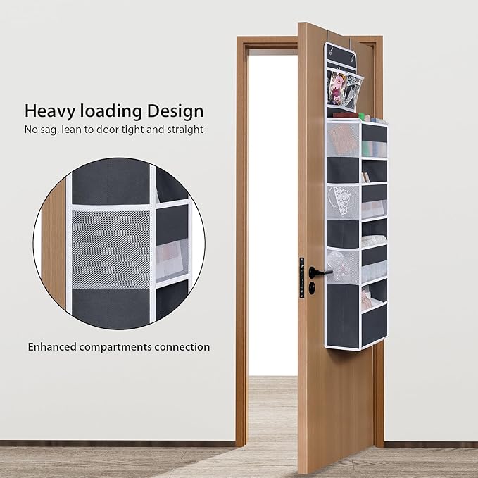 Univivi Over The Door Organizer with 6 Side Mesh Pockets, 5 Shelf Door Hanging Organizer Large Capacity Door Storage for Closet Nursery Bedroom Dorm and Baby Essential