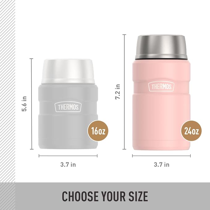 THERMOS Stainless King Vacuum-Insulated Food Jar, 24 Ounce, Matte Pink