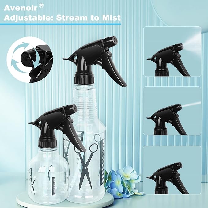 Avenoir Adjustable Mister Spray Bottle 250ml & 500ml | Adjustable Nozzle for Fine or Strong Mist. Great for Hair, Plants, and Home Cleaning. Durable, Leak-Proof, Easy to Use