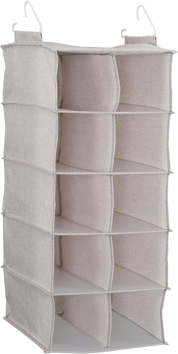 Household Essentials 10-Pocket Hanging Shoe Organizer, Side-by-Side Blended Canvas Storage, 2 Hooks for Excellent Support, The Perfect Space-Saving Organizer
