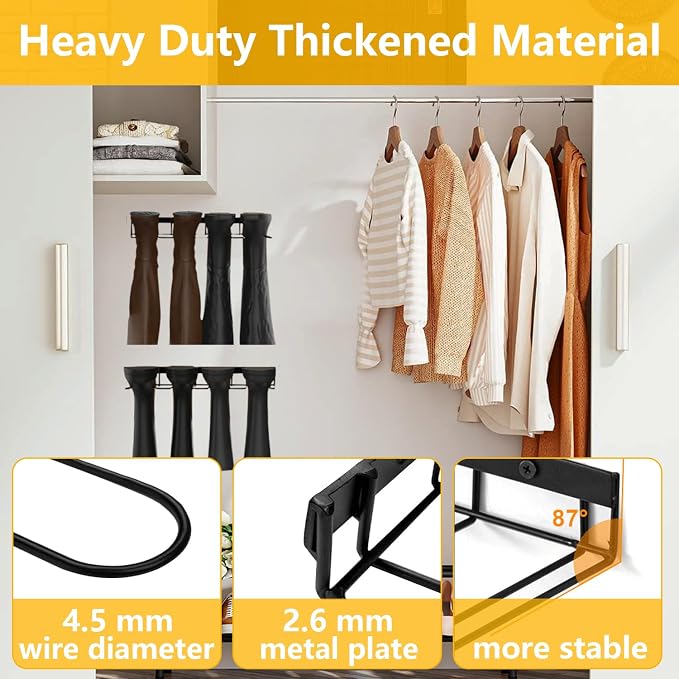 Boot Rack - 4 Pair Wader Hangers Wall Mount Boot Organizer for Tall Boots, Heavy Duty Boot Hangers Holder Sturdy Metal Wall Mounted Shoe Rack for Garage Mudroom Closet Entryway Black 2 Pack