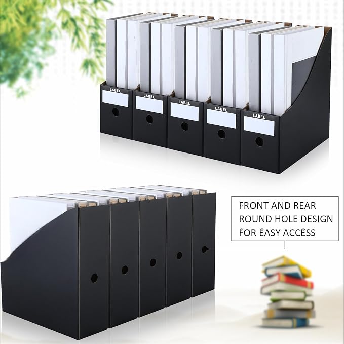 Geyee 50 Pcs Cardboard Magazine Holder Magazine File Holder Magazine Storage Box Document Magazine File Organizer with 50 Pcs Labels for School Office Home Supplies (Black)