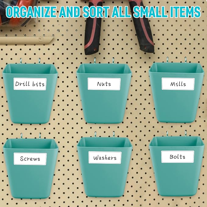 Large Pegboard Cups, 6Pack Peg Board Square Storage Bins With Hooks (Green) | Big Open-Mouth Cups, 1/8" 1/4" Pegboard Organizer Accessories, Cup Holder for Craft Garage Workbench Office Tools Supplies